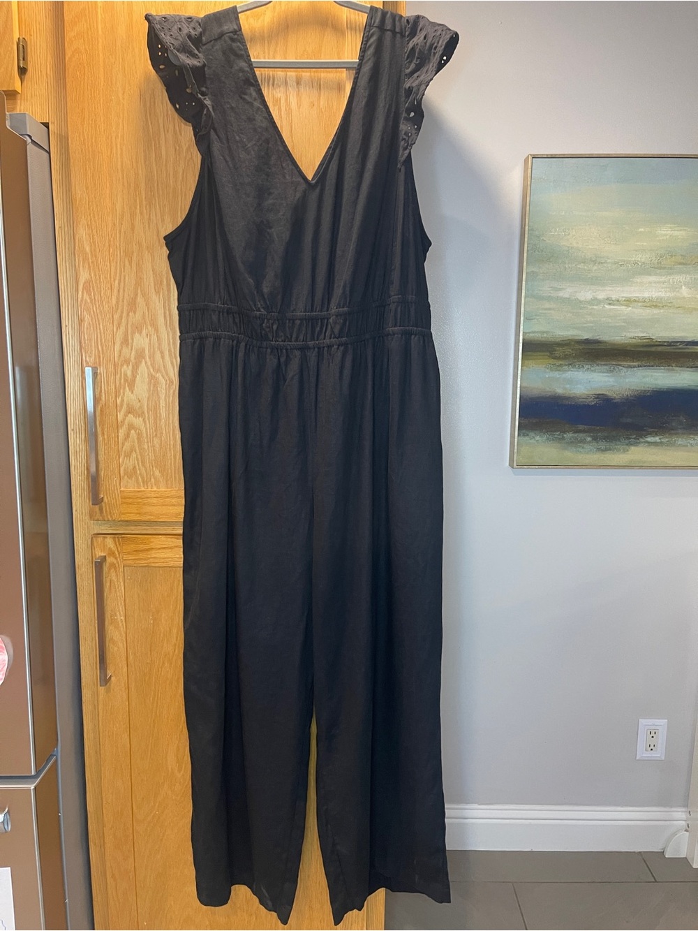 NWT "The Get" Black Sleeveless V-Neck Wide‎ Leg Jumpsuit Cotton Linen Blend Boho